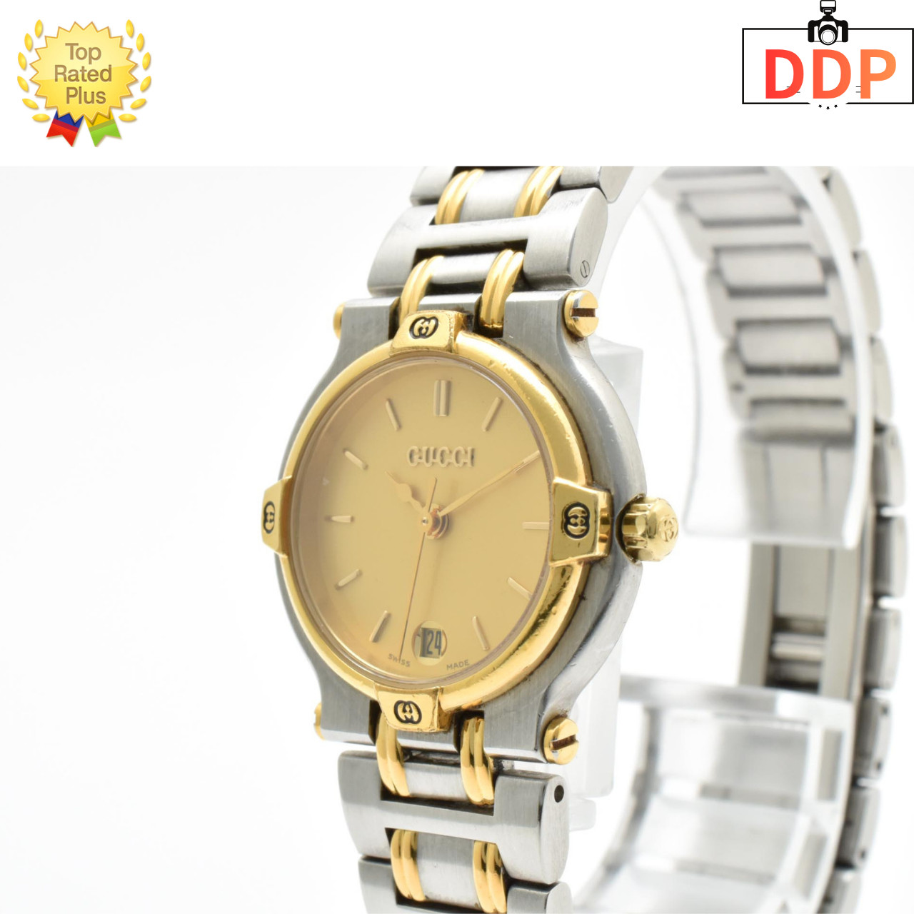 [Excellent+5] GUCCI 9000L Date Gold Dial Two-tone Quartz 25mm Ladies Watch JAPAN