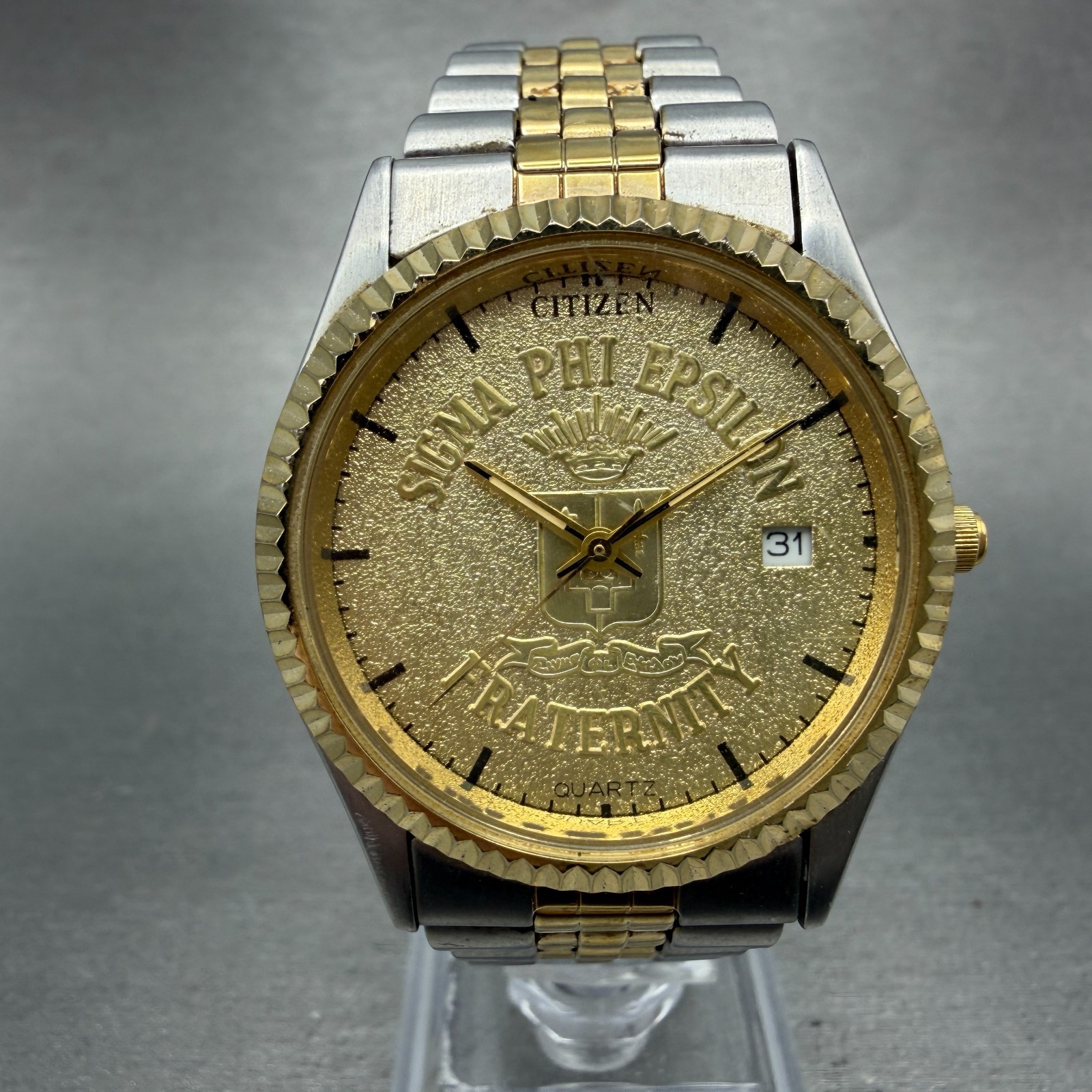 Citizen CQ President Watch Men 36mm Gold Dial Two Tone Date sigma phi epsilon