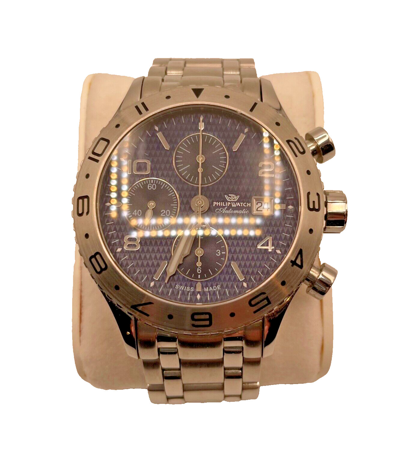 Philip Valjoux 7750 Automatic Chronograph Men’s Watch 44mm Original SS Bracelet