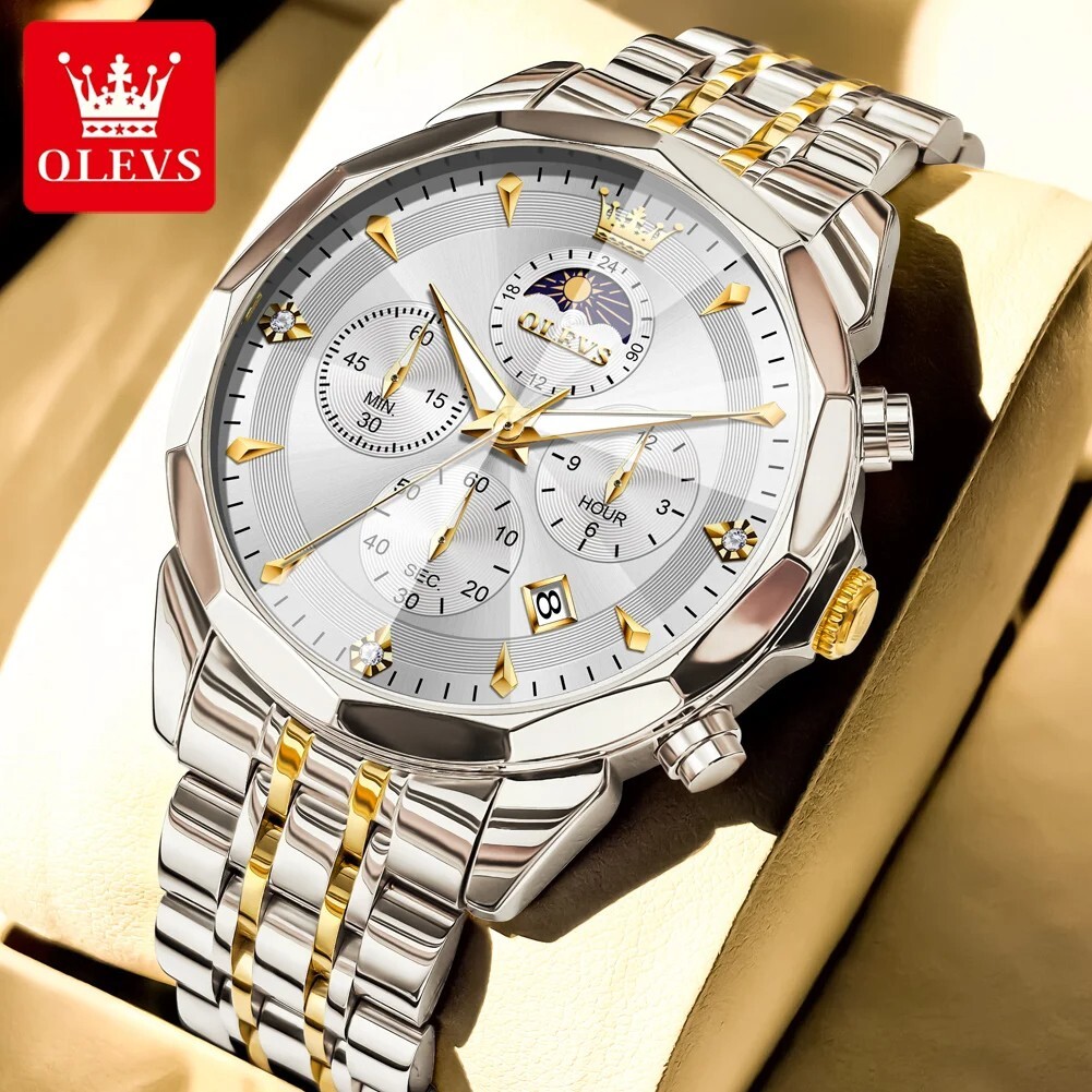 Waterproof Quartz Watch Men’s Luxury Luminous OLEVS Stainless Steel Men Strap