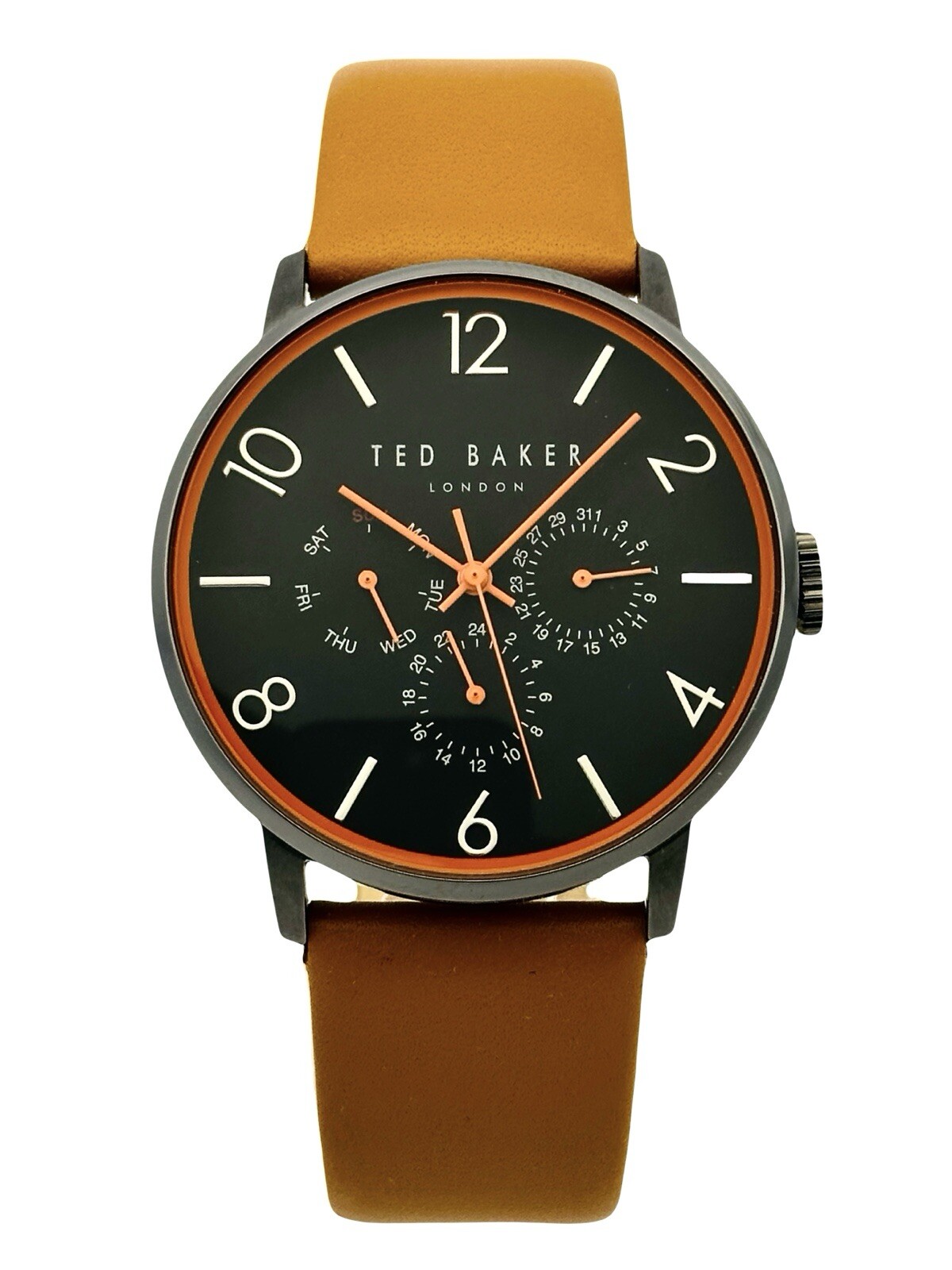 Ted Baker TE10023490 ‘SMART CASUAL’ Multifunction Black Case Brown Strap Watch