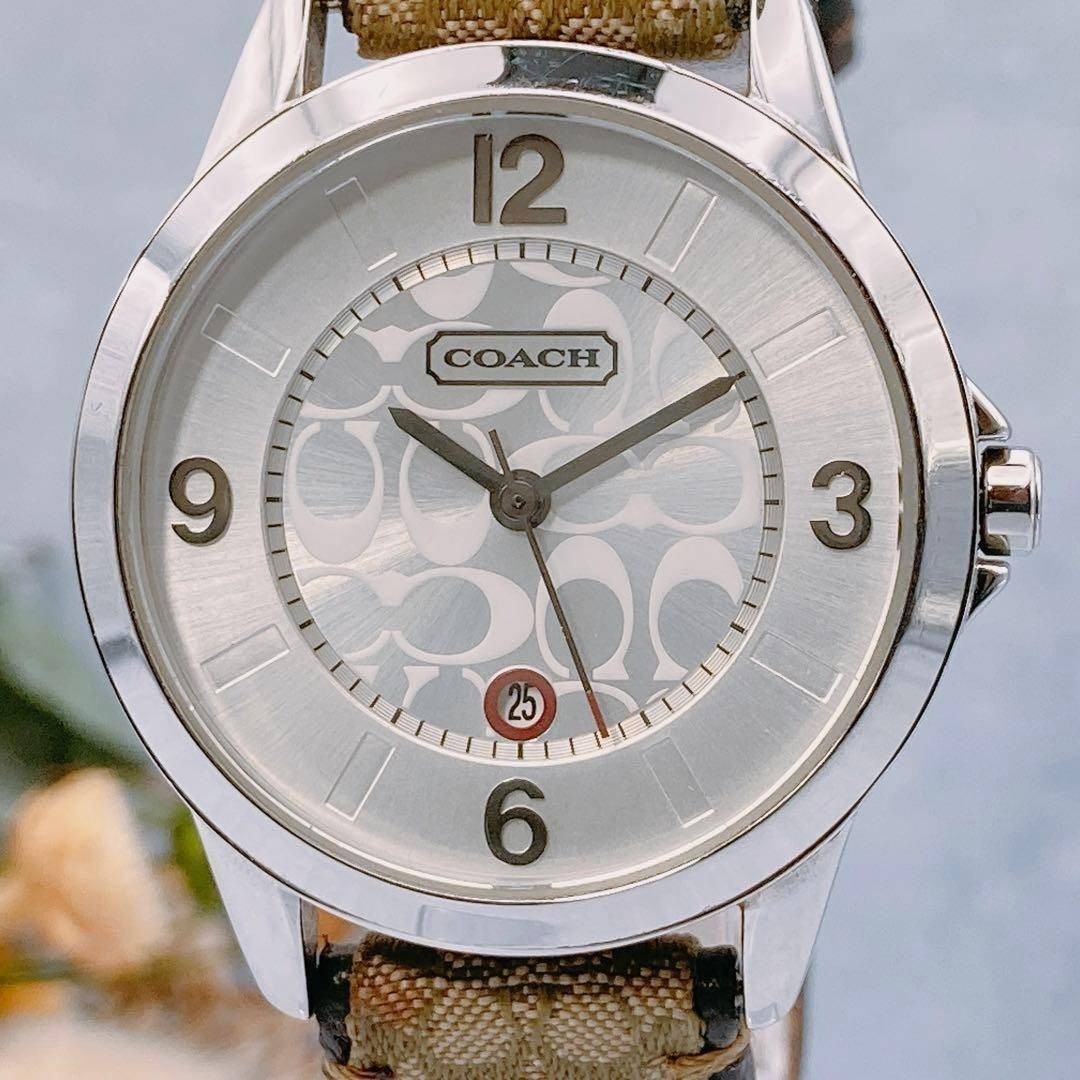 Working excellent condition COACH wristwatch signature strap date unisex men’s l