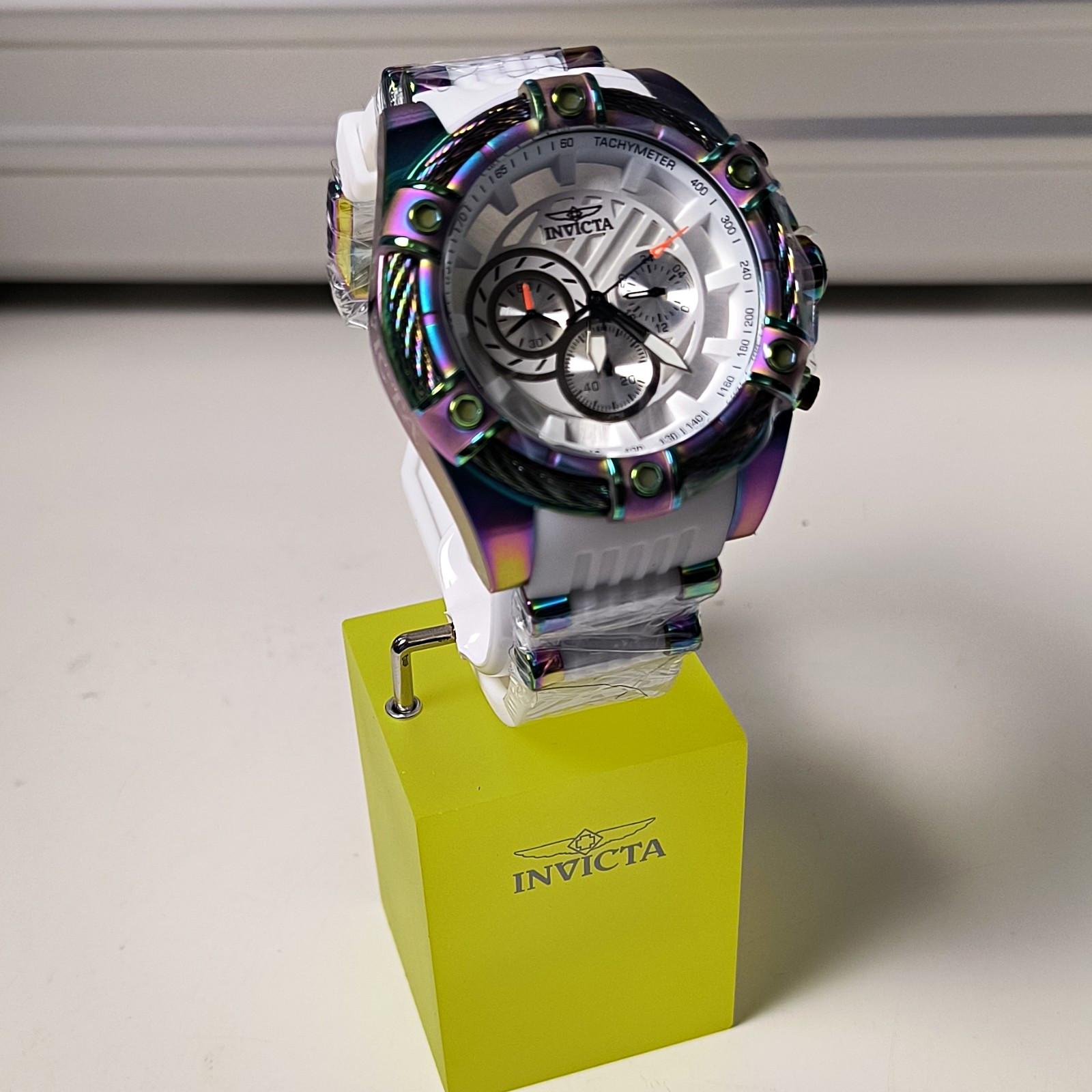 Invicta Bolt Girdex Iridescent White Silicone Band 52 MM Chronograph