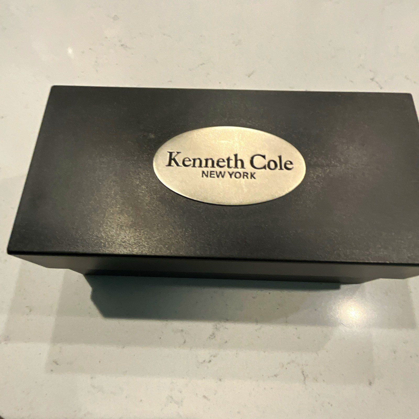 Kenneth Cole Rectangle Quartz Watch White Dial, Black Leather, Never Worn