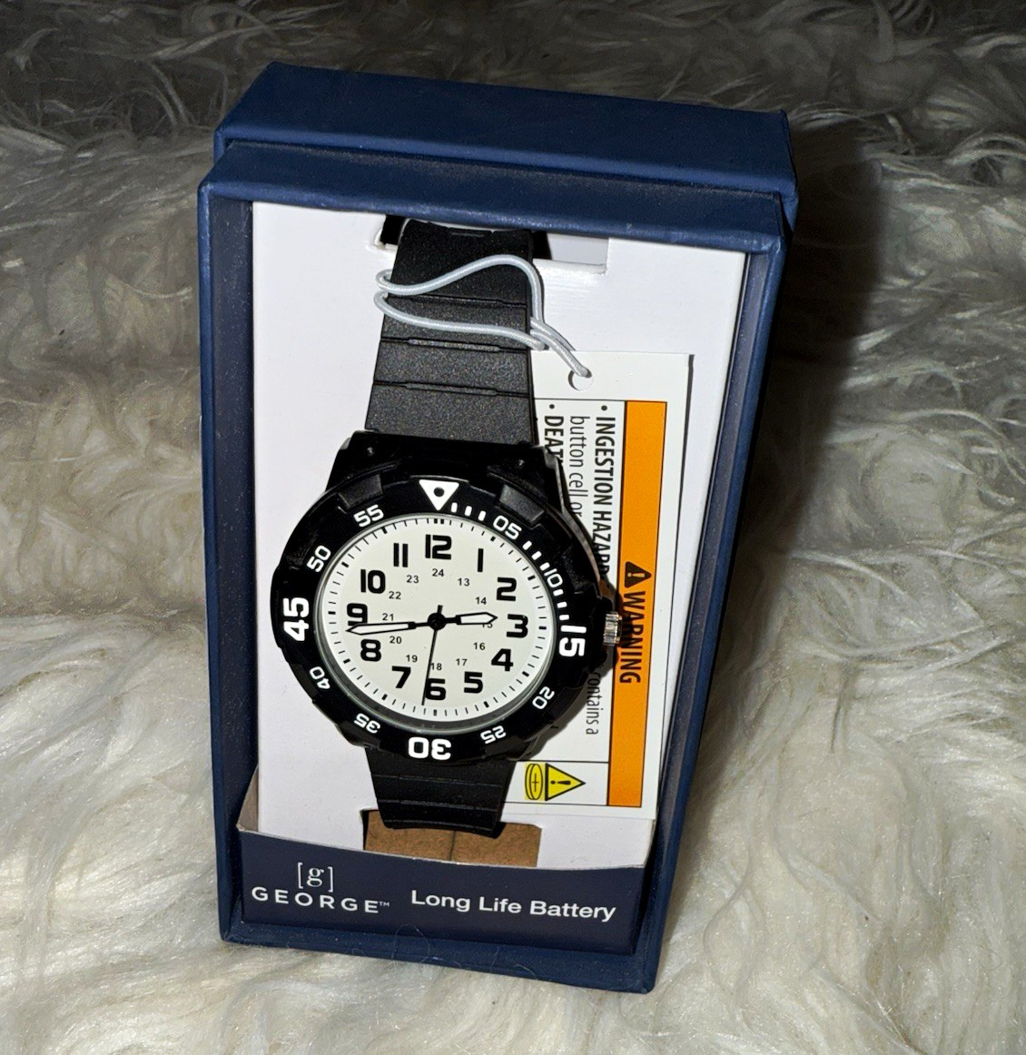GEORGE Men’s Quartz Analog Wristwatch White Dial Black Rotating Bezel w/ Box