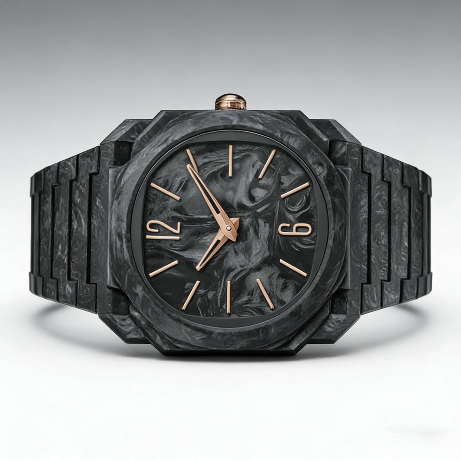 Men’s Damascus Steel Watch | Black Rose Gold | Bioceramic Case