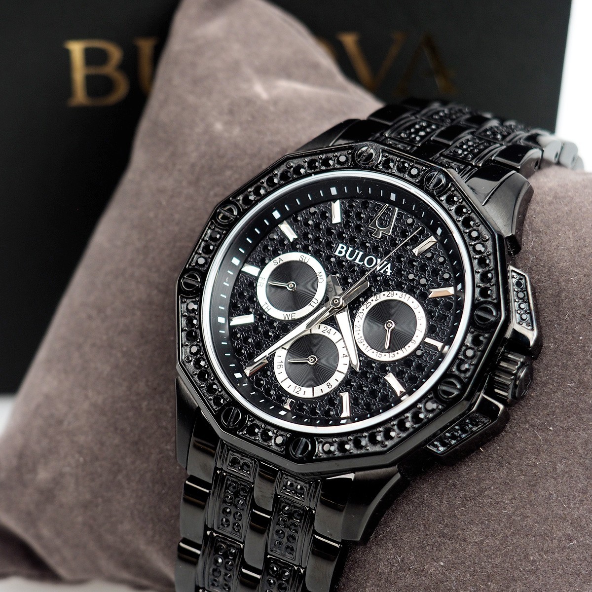 Bulova Octava Crystal 98C134 Black Stainless Steel Men’s Quartz Watch 41.5 mm