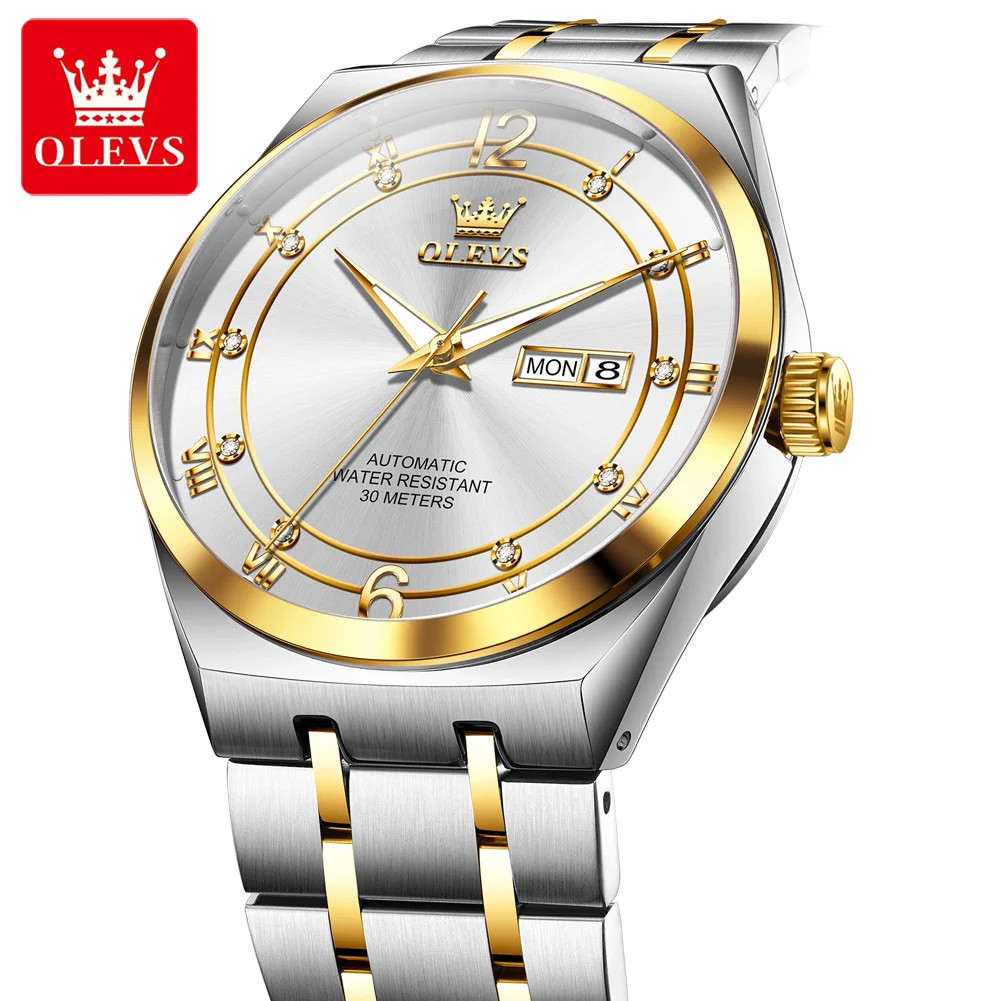 OLEVS Men Automatic Mechanical Watch Stainless Steel Luminous Date Display Watch