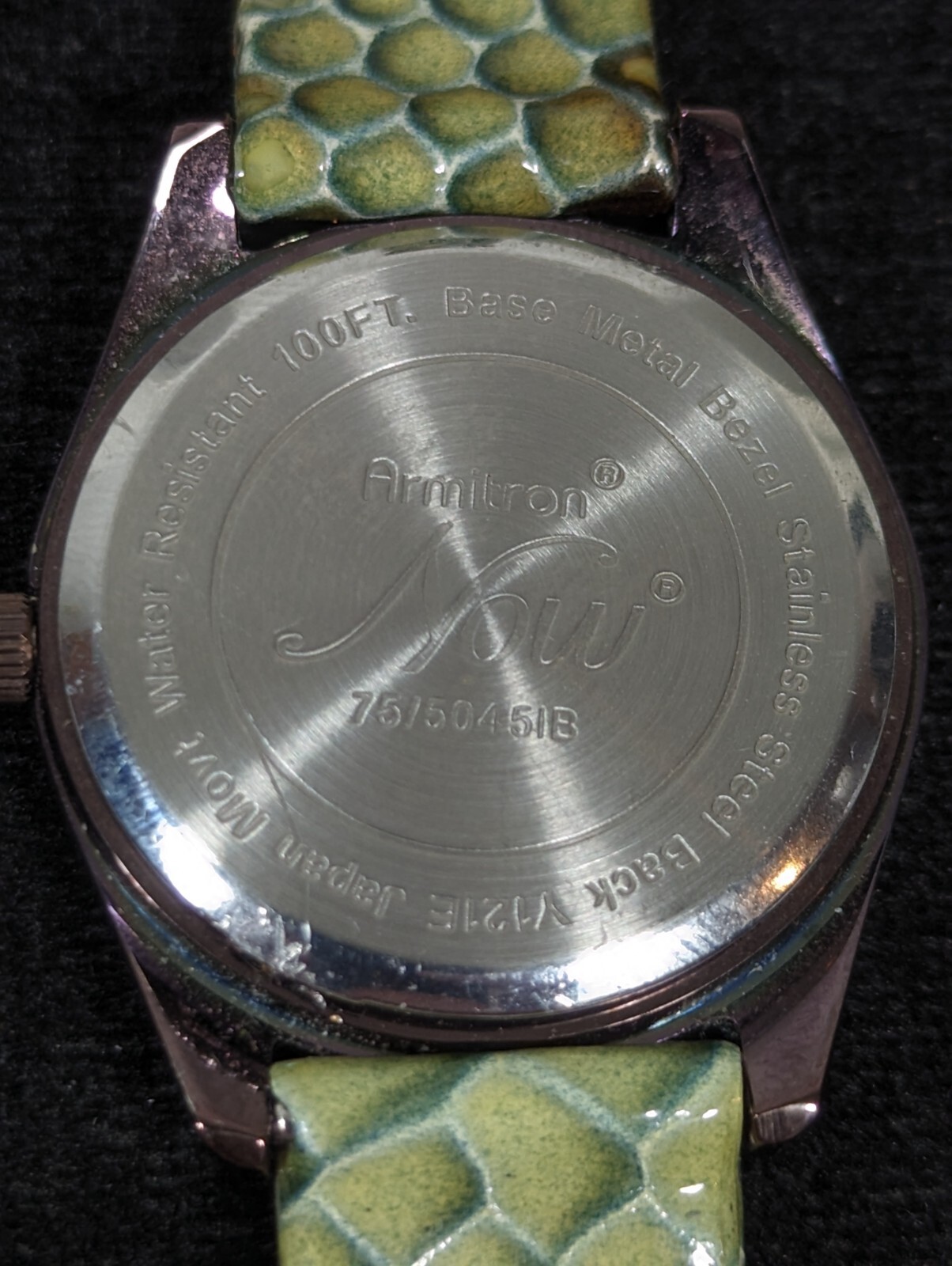 Armiton Black Brown Dial Round Case Green Faux SnakeSkin Leather Band Watch 7.5i