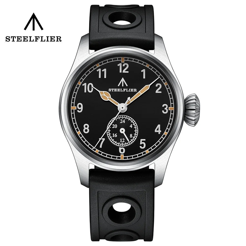 39MM STEELFLIER Quartz Pilot Men’s Watch Sapphire 200M Waterproof Silicone NEW