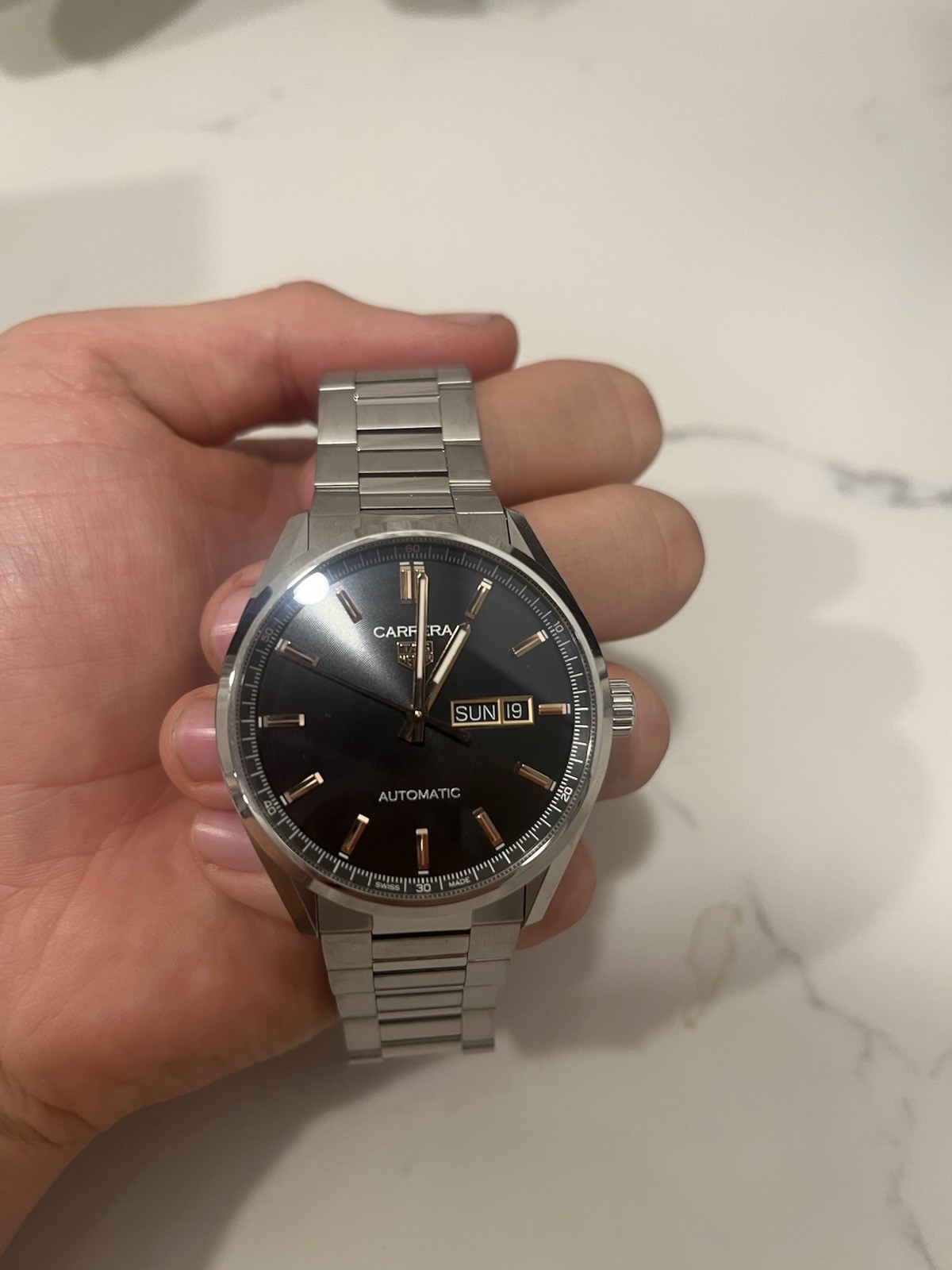 TAG Heuer Carrera 41mm Automatic Day-Date Black Dial Steel Bracelet Box