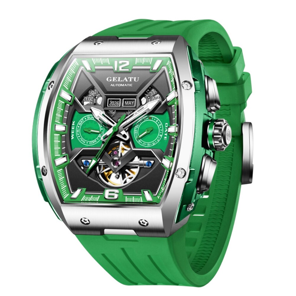 Men’s Automatic Mechanical Watch Tonneau Sapphire Glass 50M Waterproof Luminous