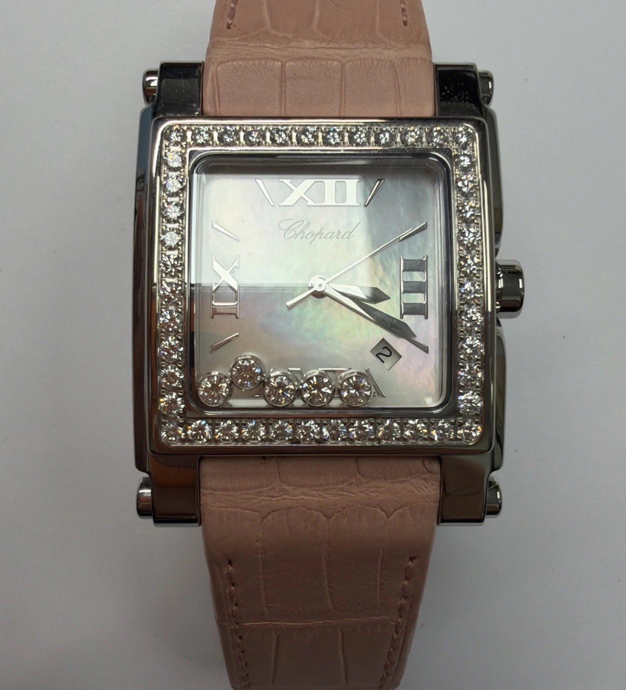 Chopard Happy Sport Diamond MOP Dial Leather Strap Ladies XL Quartz 288448-2001
