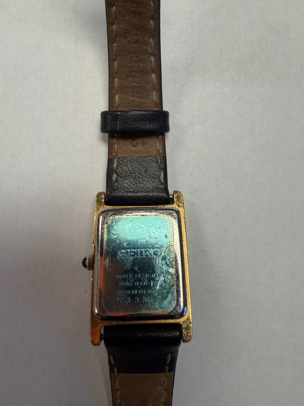 Seiko Quartz Women’s Rectangular Analog Watch Roman Dial Black Leather Strap