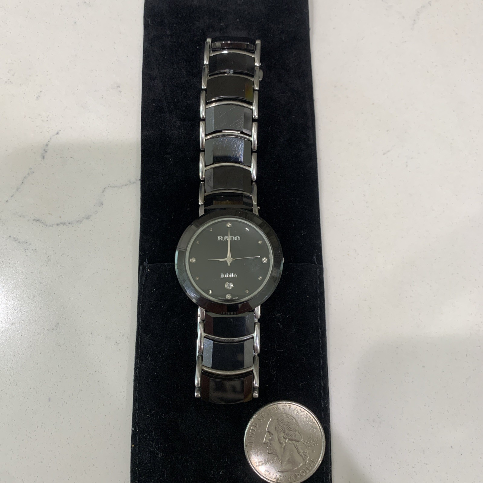 Rado Centrix Quartz Black Dial Black Ceramic Unisex Watch #13822 Fits 8 1/2 “