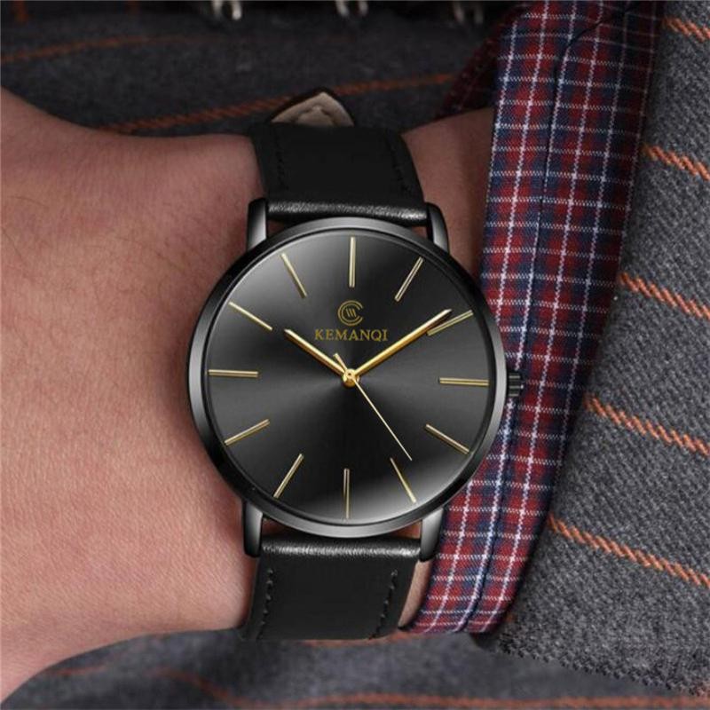 Ultra-thin Dial With Leather Band Numberless Quartz Wristwatches For Men