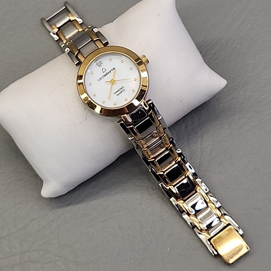 Liz Claiborne Watch Womens 1014 MOP Multi Tone Diamond Quartz Runs 6.5″