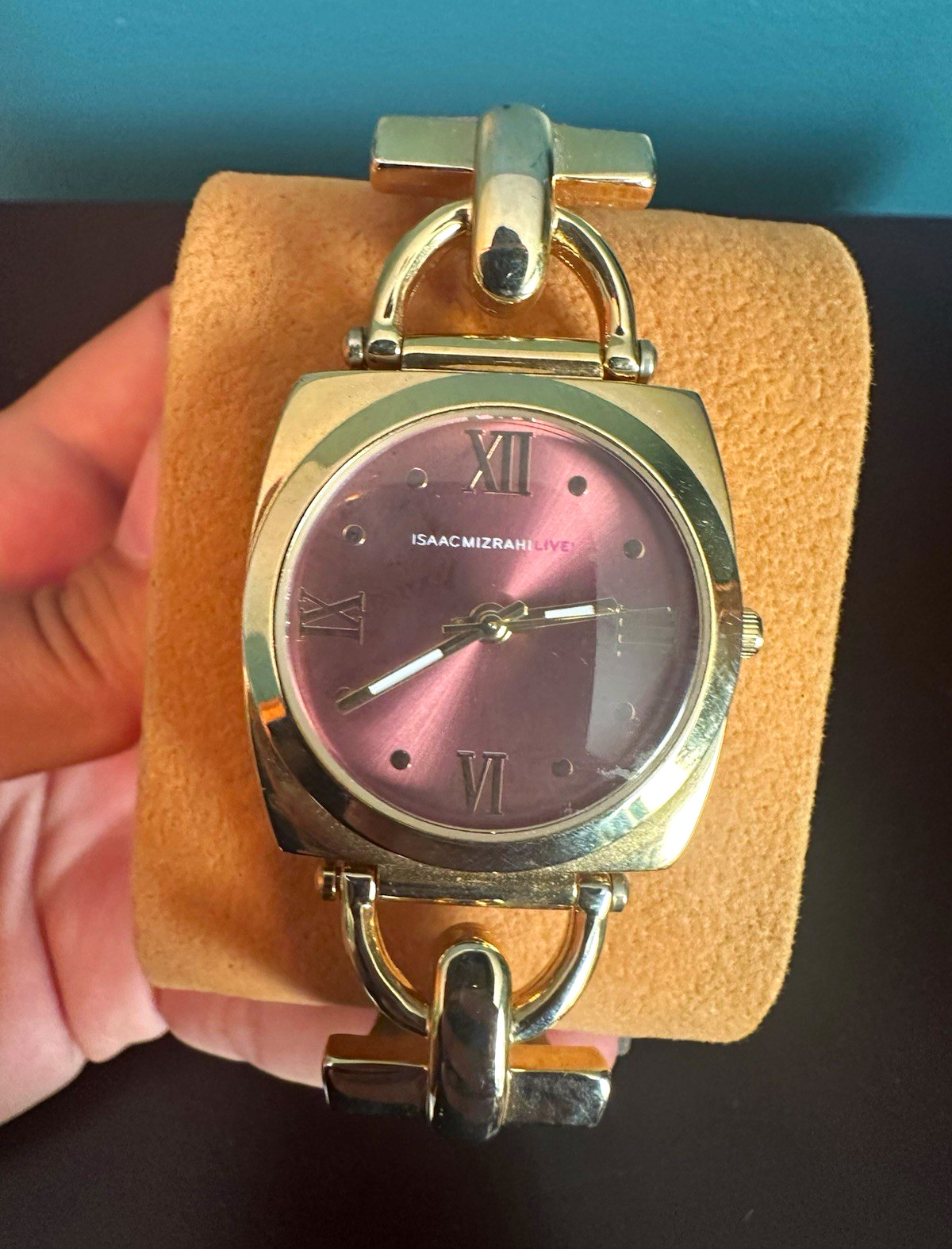 Isaac Mizrahi Live! Women’s Dress Watch Pink Dial Quartz Square Pink Leather