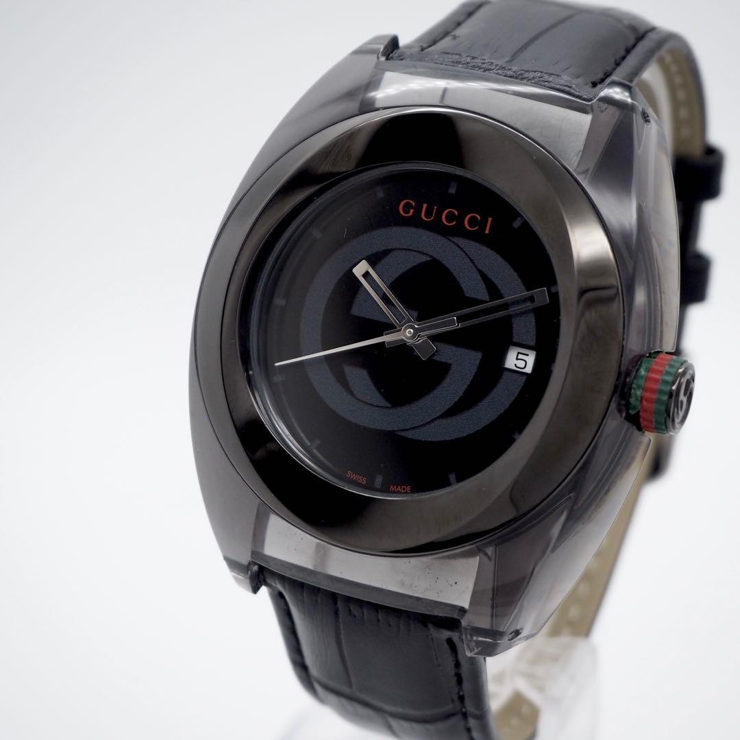 GUCCI Sync 137.1 Sherry Line Date Black Analog Quartz Men’s Watch Working item