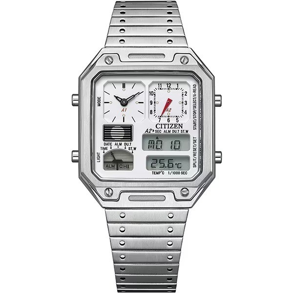 Citizen JG2120-65A Ana-Digi Temp Men’s Watch Stainless Steel Silver Dial Multi-F