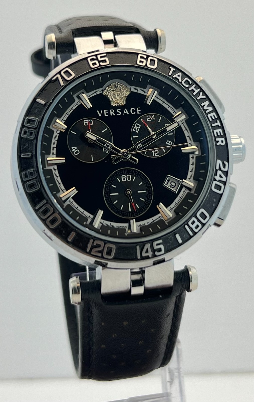 Fabulous Men’s Versace Greca Chronograph Black Dial Date Working Wristwatch