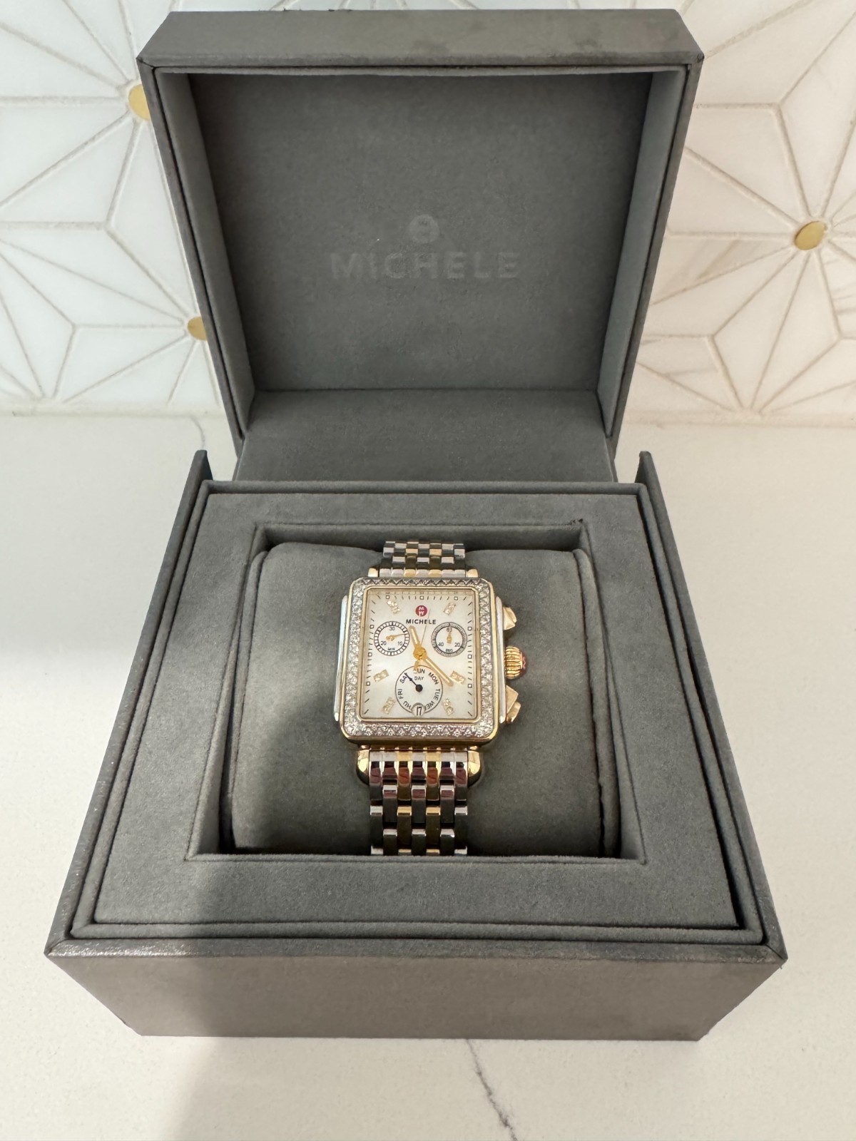 Michele Deco Chronograph Date Two-Tone with Diamonds Womens Watch MWW06P000108