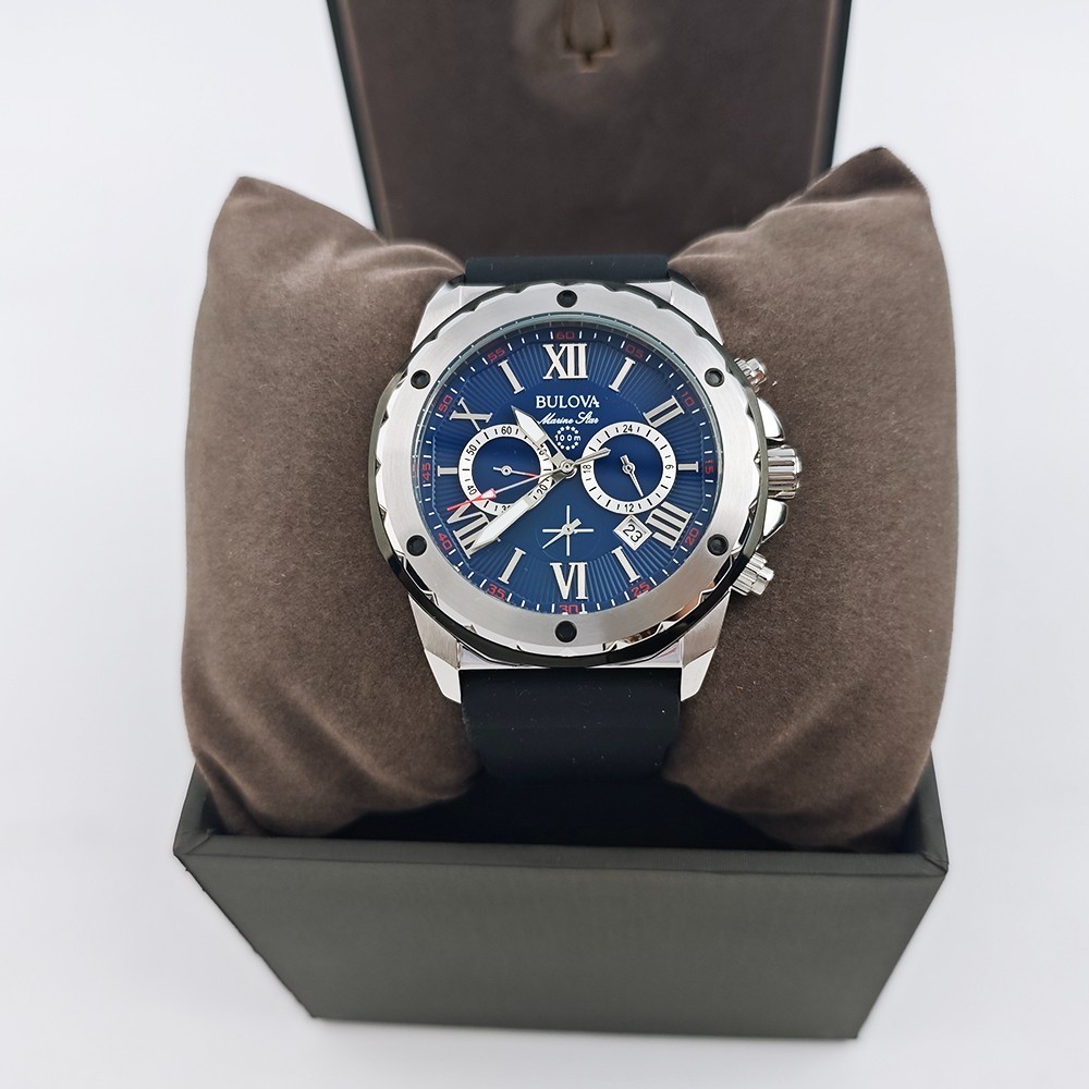 Bulova 98B258 Marine Star Blue Dial Black Rubber Strap Men’s 44mm Quartz Watch