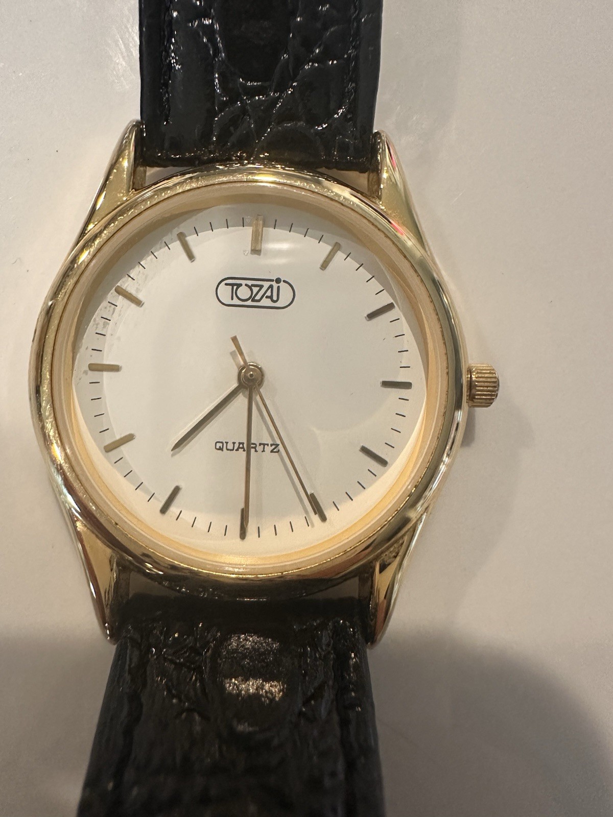 Vintage TOZAJ Quartz Analog Dress Watch Gold Tone Case Missing Buckle