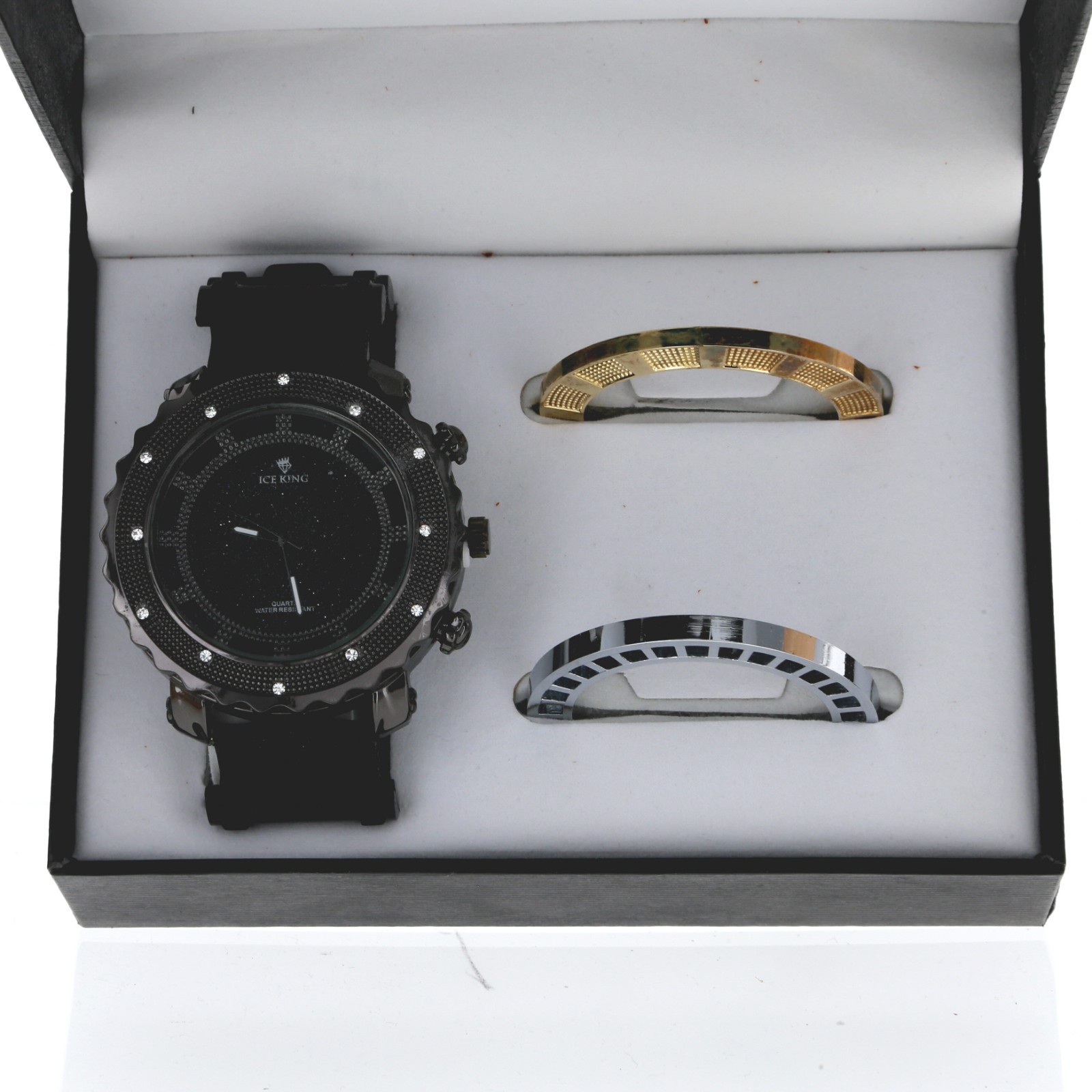 Ice King Gun Finish With Silicone Bullet Band & Interchangeable Bezel Watch Set