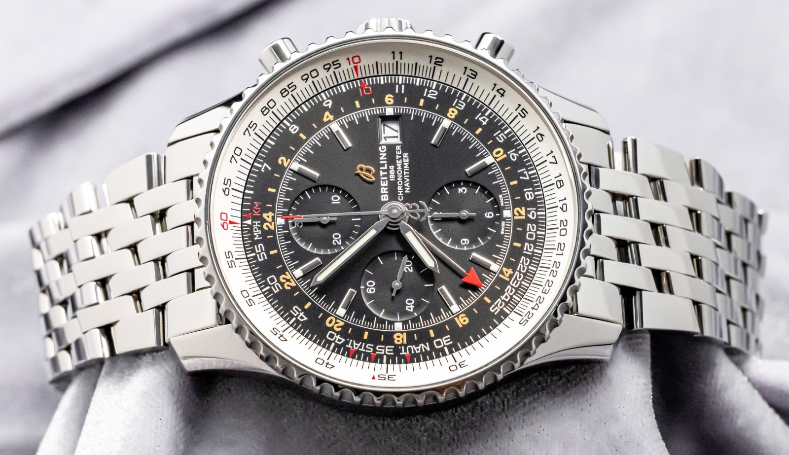 Breitling Navitimer Chronograph GMT 46 mm Black Dial World Bracelet Steel A24322