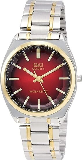 Citizen Q&q Men’s Watch QB78-402 Red Gold Silver Waterproof From Japan 35.5mm