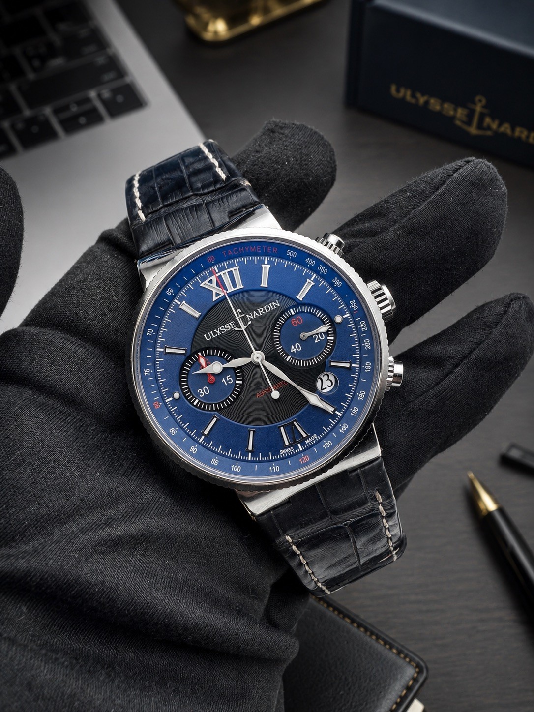 Ulysse Nardin Men’s Maxi Marine Blue Dial Chrono 353-66 Automatic Watch/Box