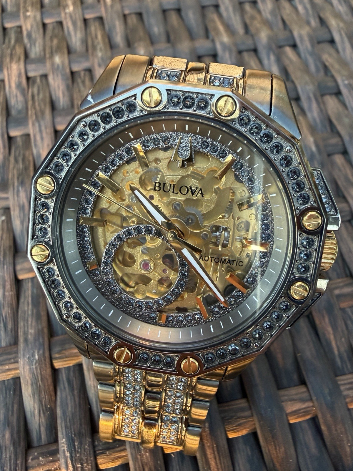 Bulova 98A203 Modern Automatic Skeleton Black IP Crystal Men’s Watch 42mm