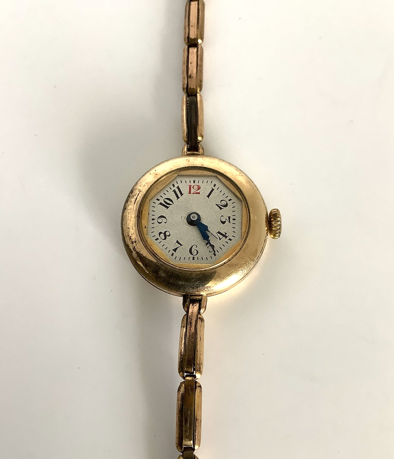 Antique Red 12 Gold Round Ladies Mechanical Octagonal Cocktail Watch, Parts