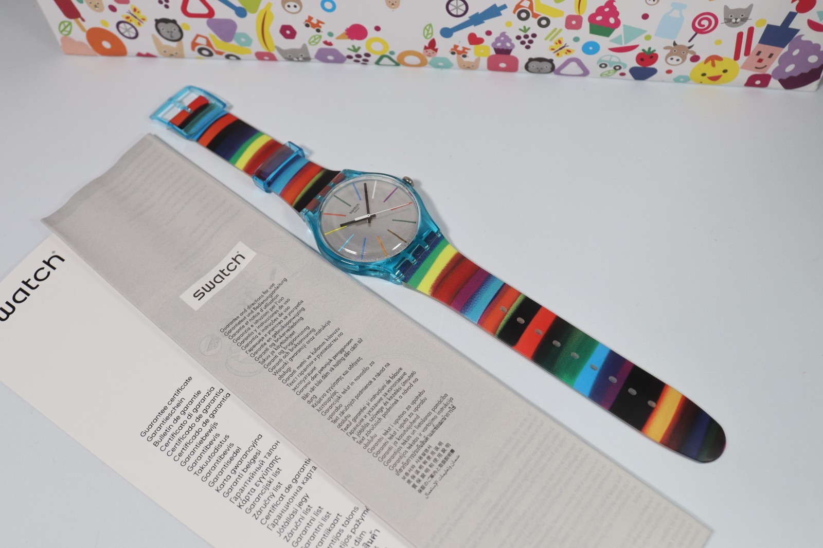 New LIMITED EDITION SWISS Swatch Originals COLORBRUSH Rainbow Watch 41mm SUOS106