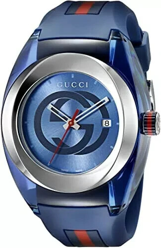 NEW Gucci Sync XXL Blue Rubber Strap Analog Dial Unisex Designer Watch YA137104