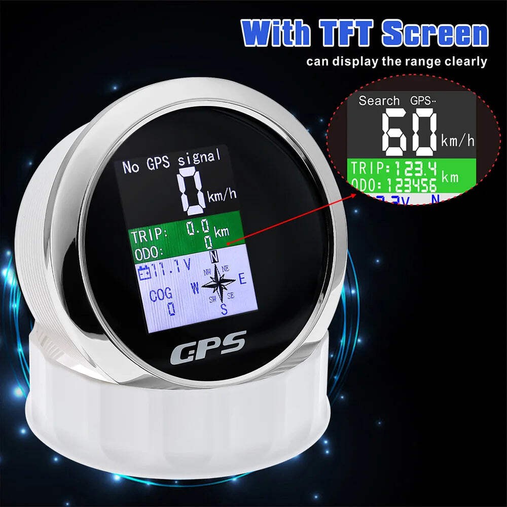 85mm Digital GPS Speedometer Odometer with GPS Antenna TFT Screen Waterproof Vol