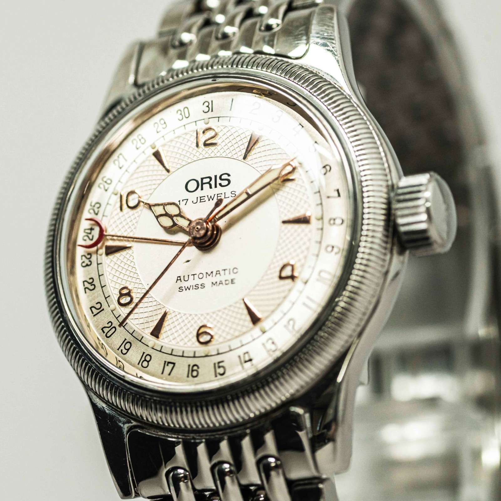 *NEAR MINT* Vintage ORIS Big Crown 7400C Automatic Pointer Date Silver 32mm Mens
