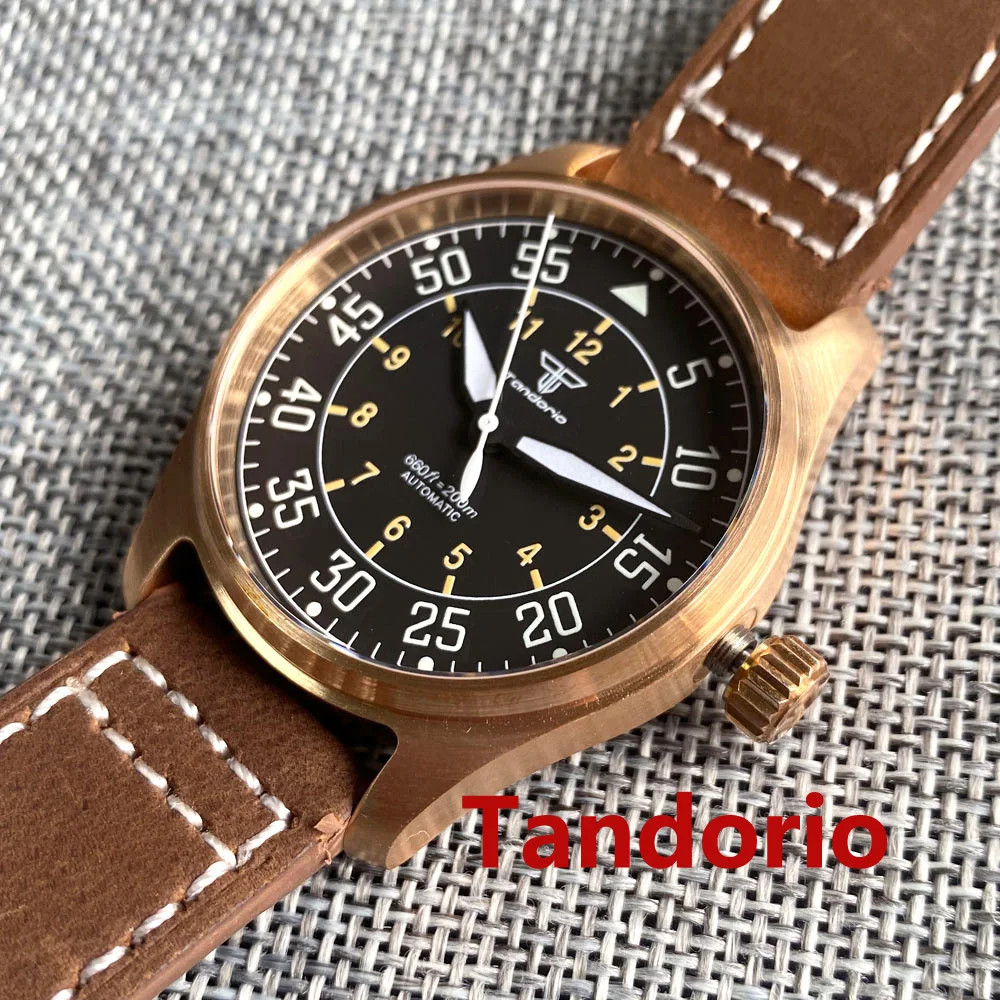 39mm Tandorio Solid Cusn8 Bronze Japan NH35 Automatic Diver Pilot Watch 20ATM