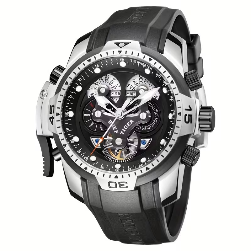 Reef Tiger Aurora Hexagon Automatic Watch RGA3503 Calendar Diving Rubber Band