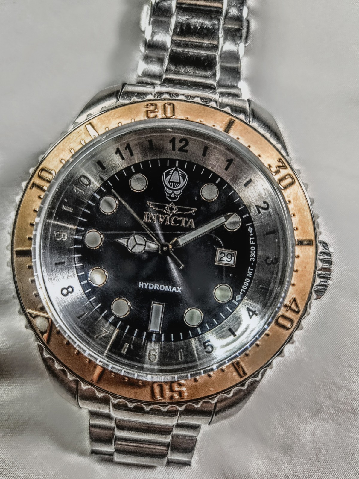 Invicta Hydromax Pro Diver Quartz Date Black Dial 1000m Stainless Steel