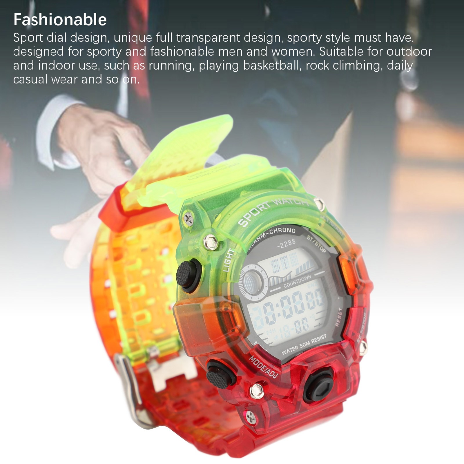 Digital Watch Luminous Round Water Proof Multifunction Countdown Electronic