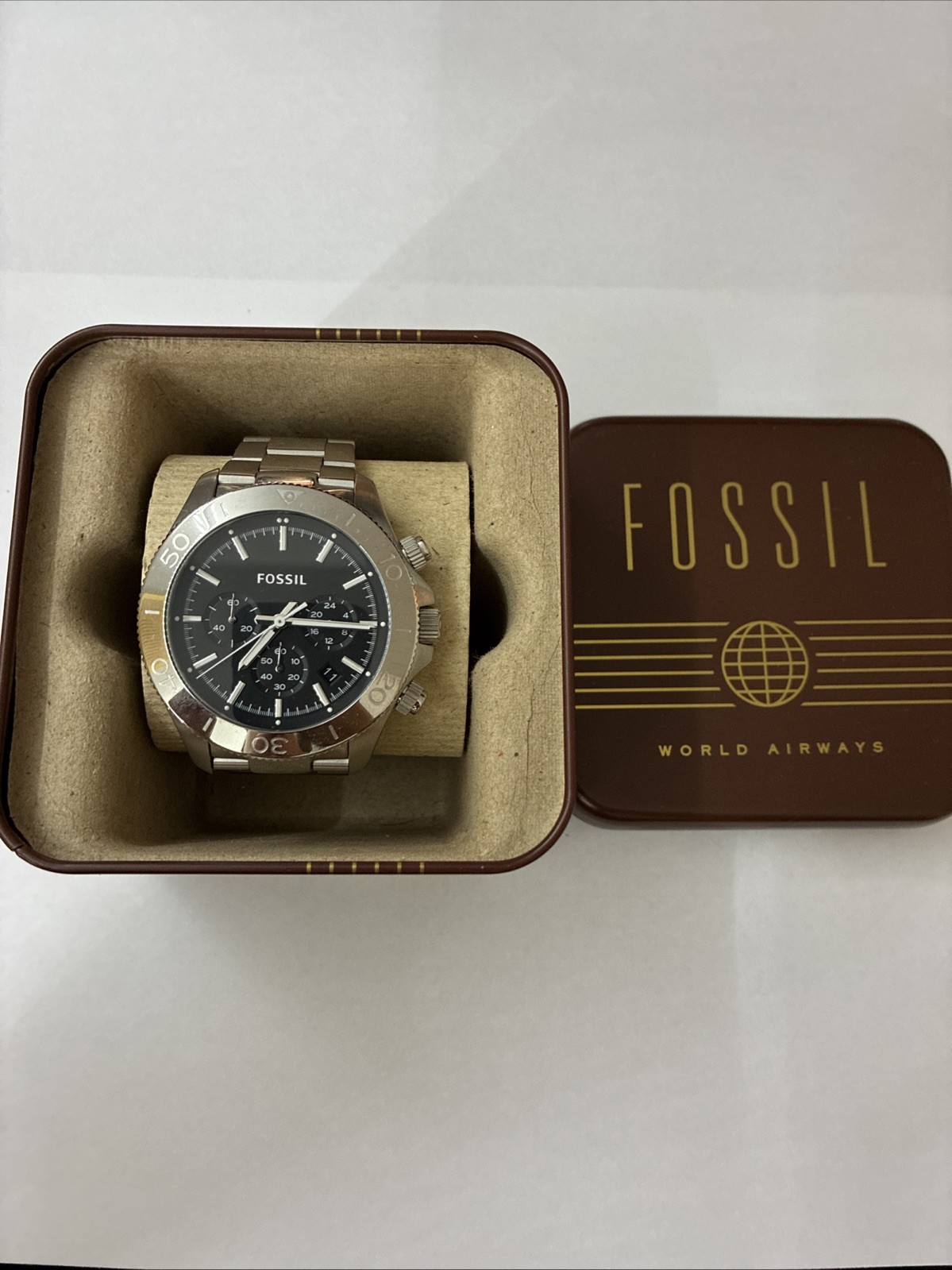 Fossil Retro Traveler CH2848 Mens Stainless Steel Watch QB686-With Links and Box
