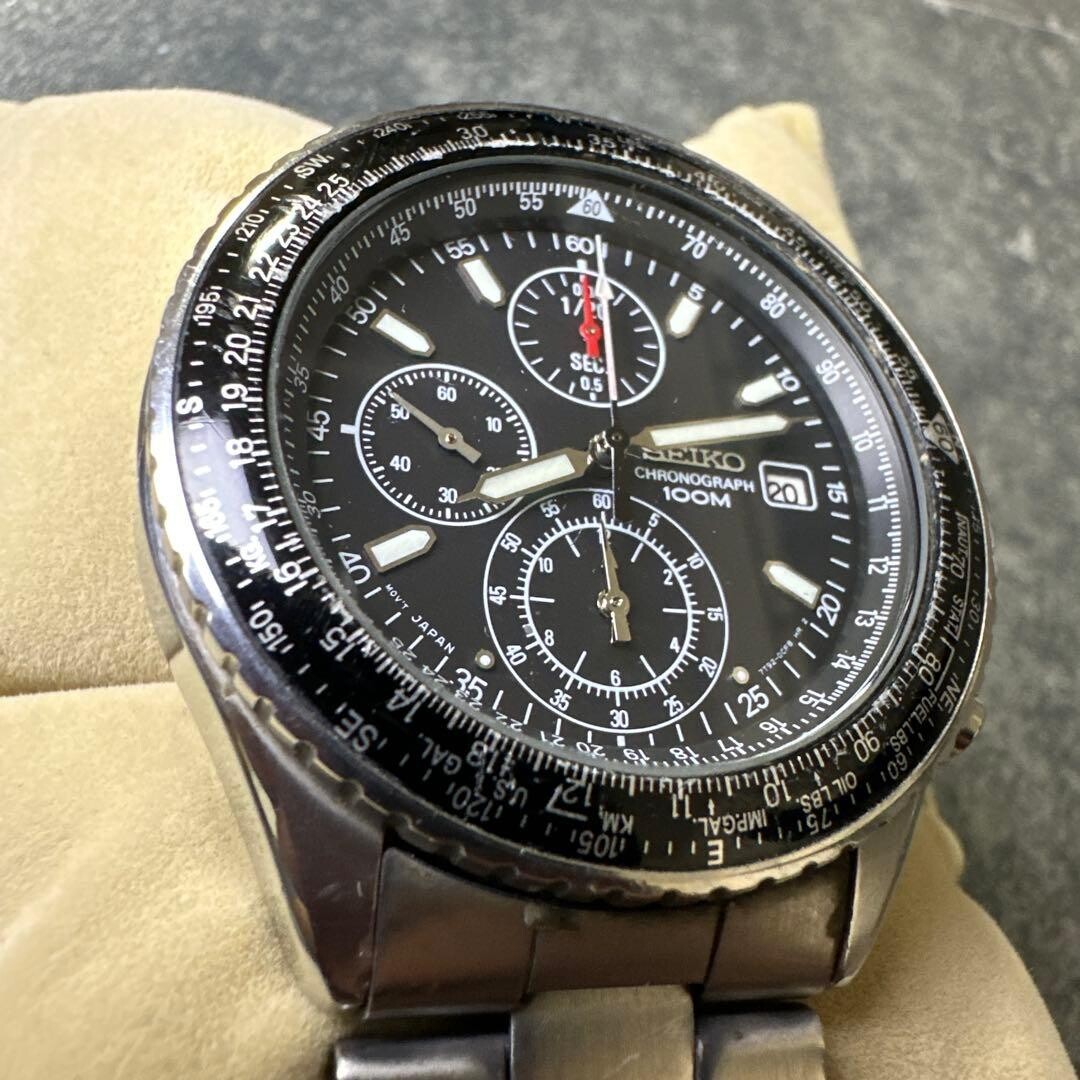 SEIKO Authentic Chronograph Quartz Black Dial Slide Rule Watch 7T92 0CF0 Box