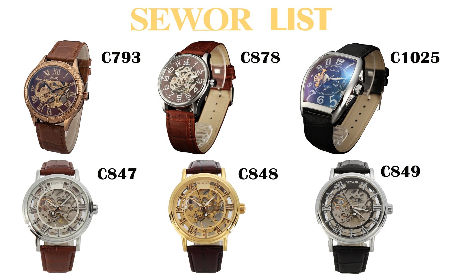 SEWOR Men’s Mechanical Skeleton Transparent Vintage Style Leather Wrist…