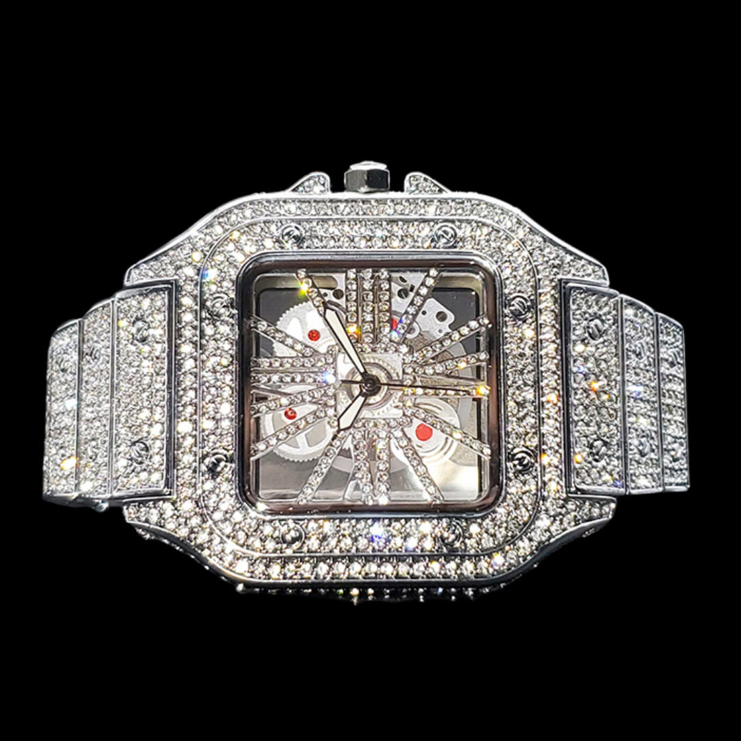 Skeleton Red Dial VVS Iced Out Diamond Designer Watch, Hip Hop Watch, Fashion