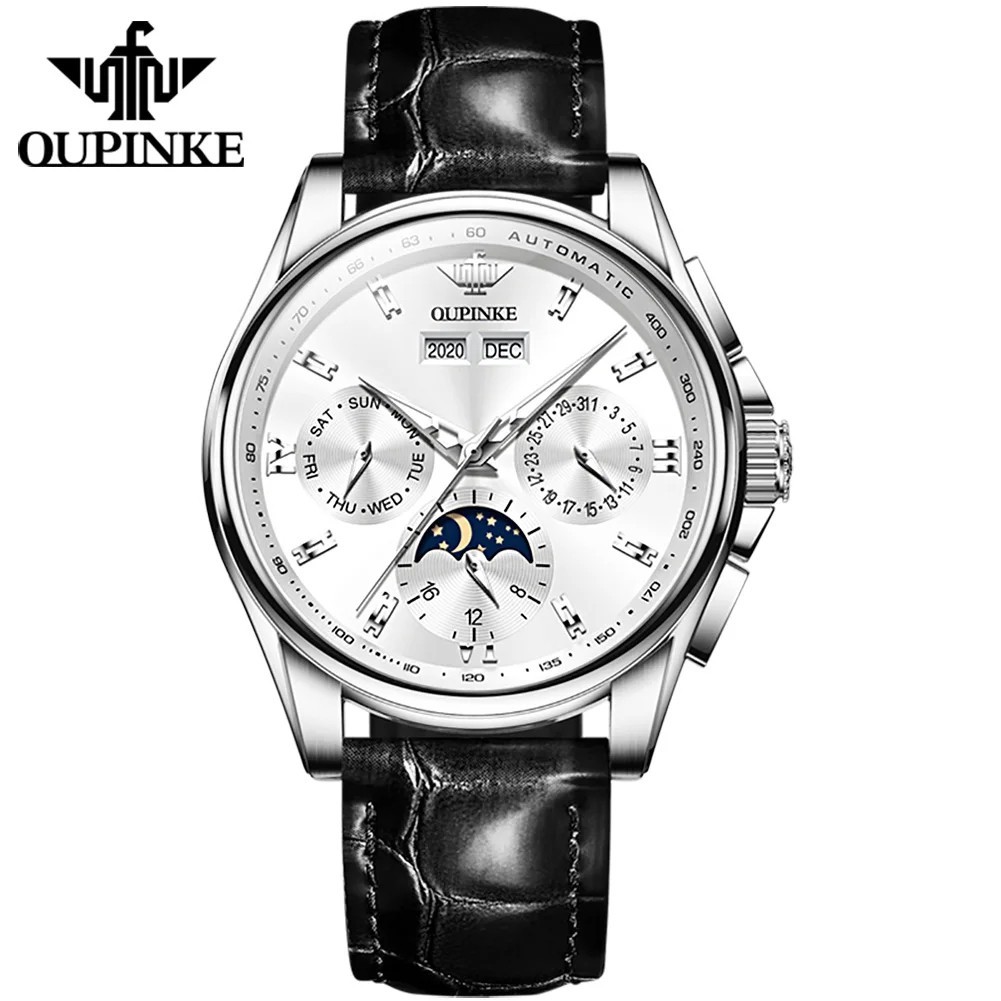 Automatic Mechanical Watch Waterproof Moon Phase Luxury Dial Men Men’s Strap