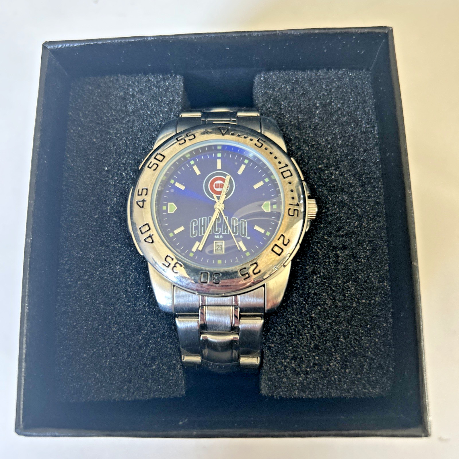 Game Time Chicago Cubs Watch-Men’s-Blue Face-Stainless Steel-date- NEW in Box