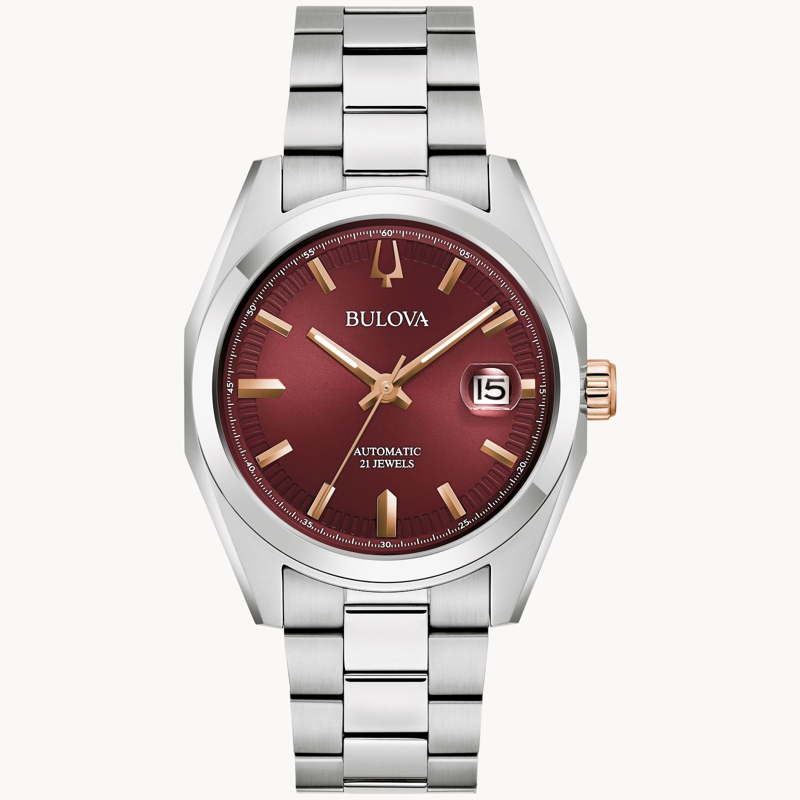 Bulova Surveyor Automatic Watch 39mm Red Dial Stainless Steel Men’s Watch 98B422