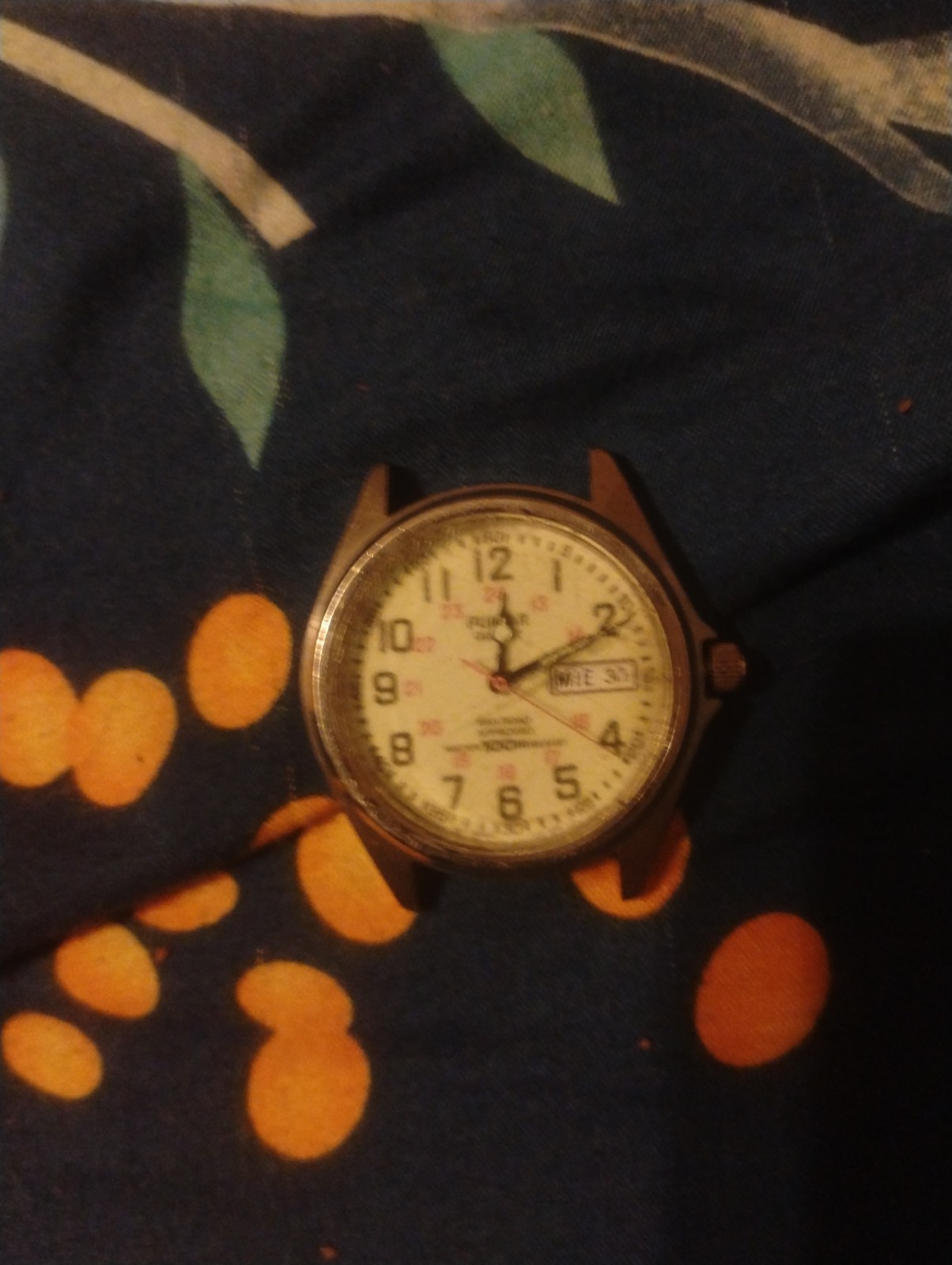 Pulsar Mens Watch 40mm Railroad Luminous Dial Day Date VX43-0AD0 New Battery